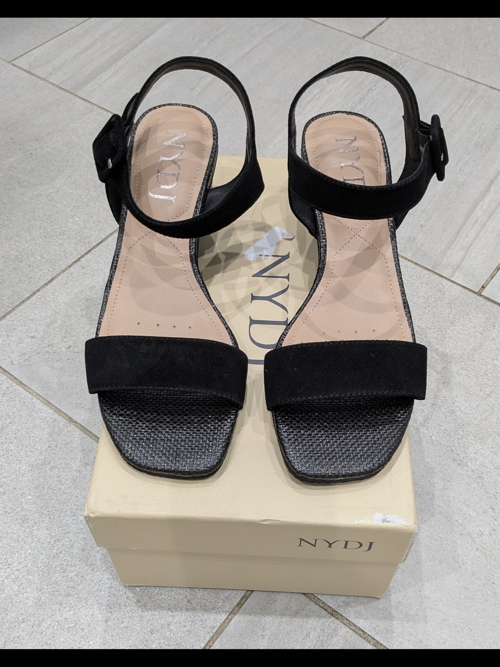 NYDJ Gaiana NIB Black Suede Ankle Strap Sandals size 8M